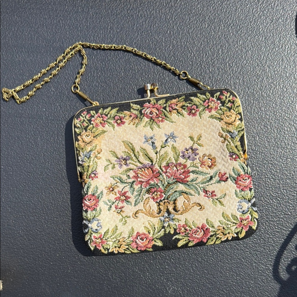 Floral Tapestry Clutch with Gold Chain